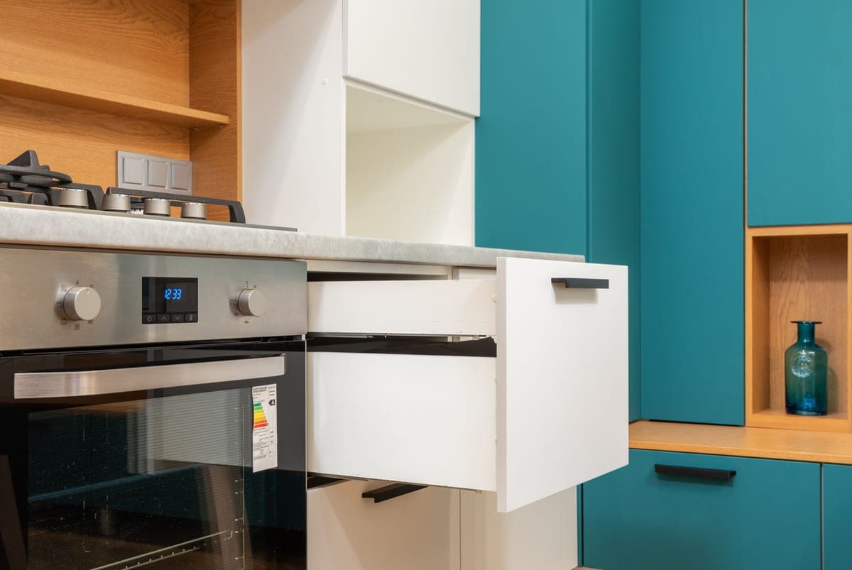 Home appliances lined up on a shelf