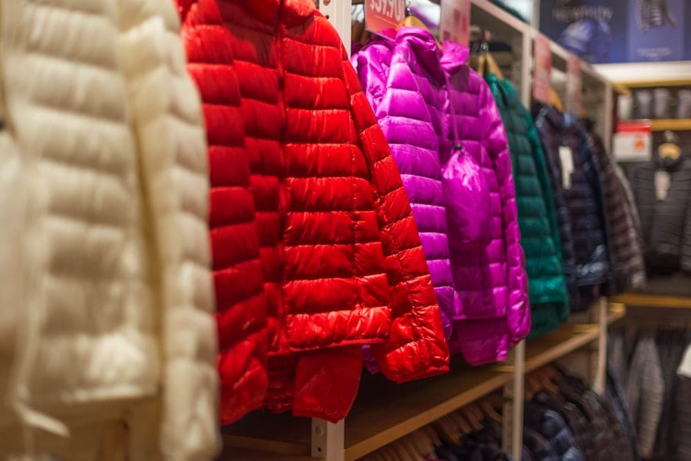 Quilted puffer jacket showing baffle stitching